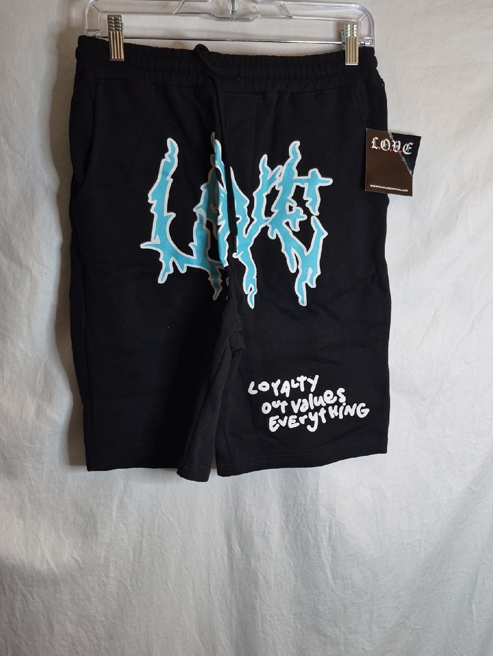 Love Black Shorts with Aqua Graphic
